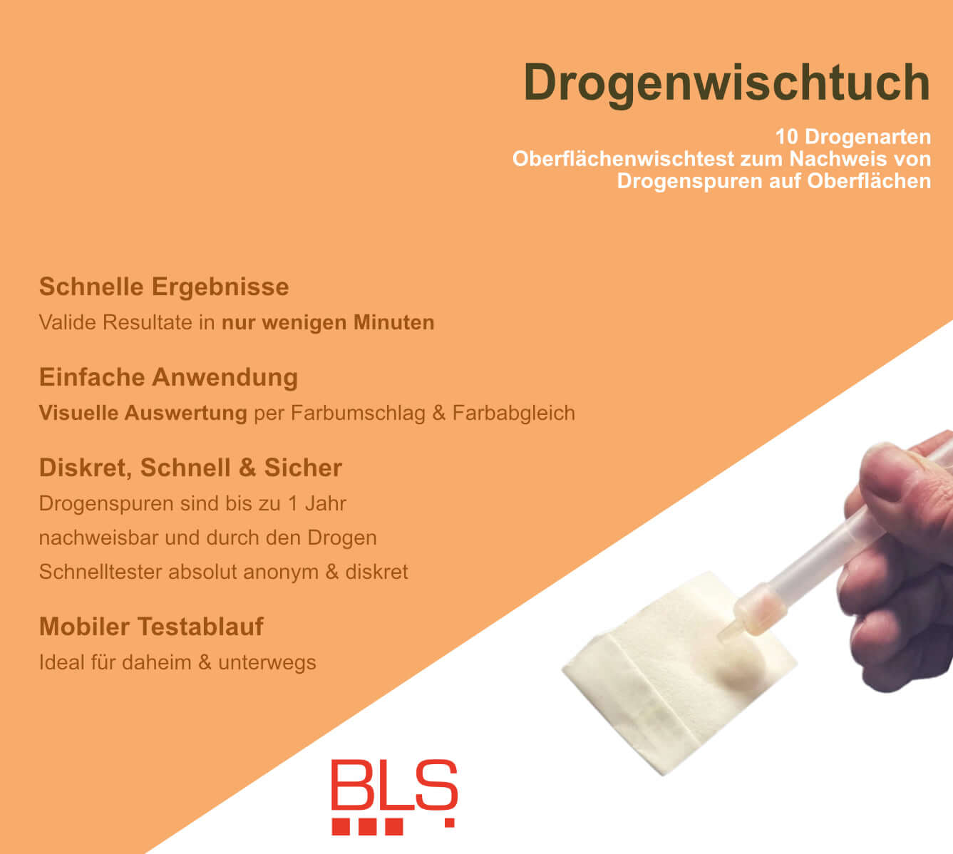 Drogenwischtuch - 10 Drogenarten - Heimtest für Oberflächen