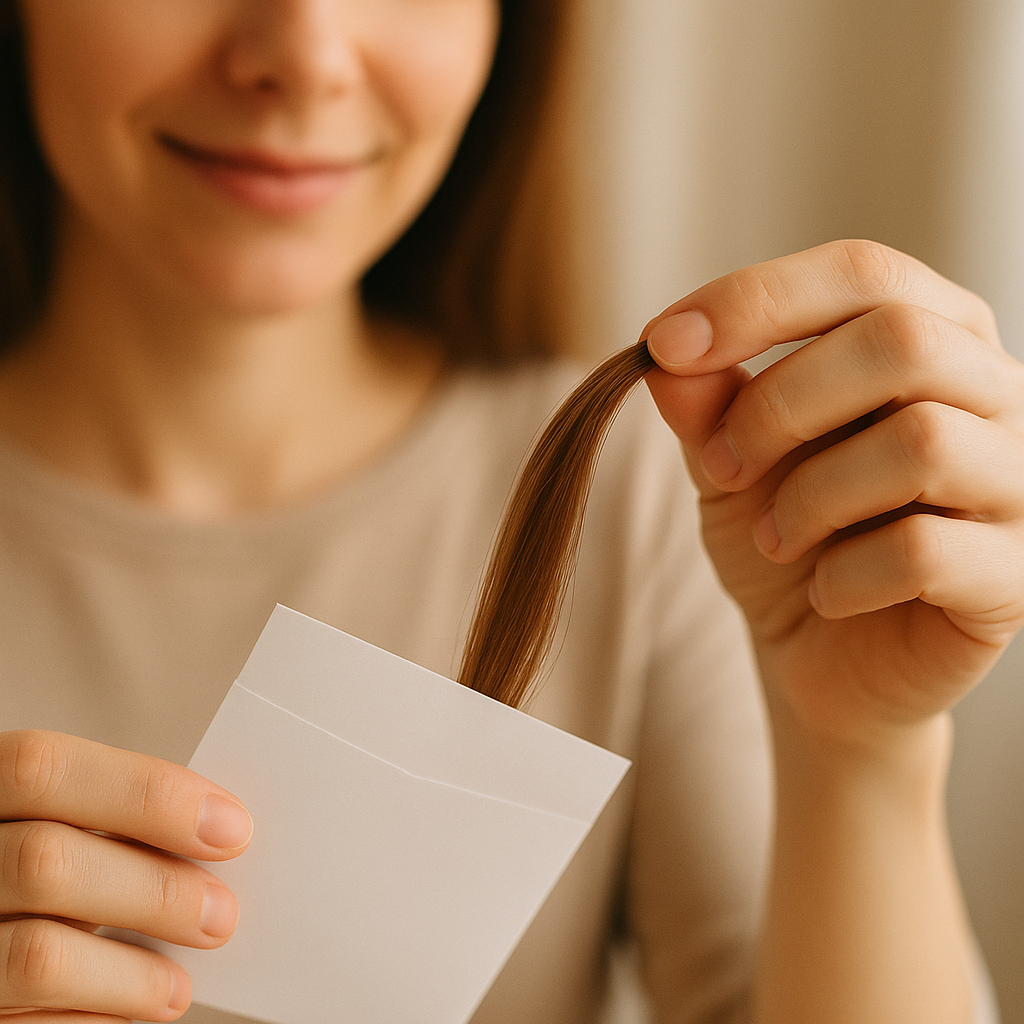 Frau mit Haarsträhne in der Hand Bavarian Lifescience