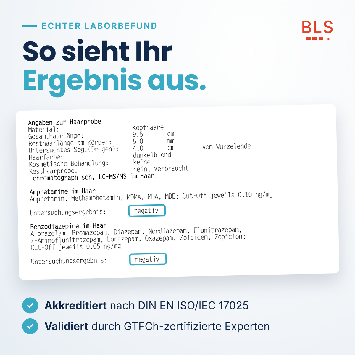 Beispiel Laborbefund Haaranalyse mit Ergebnis pro Substanz